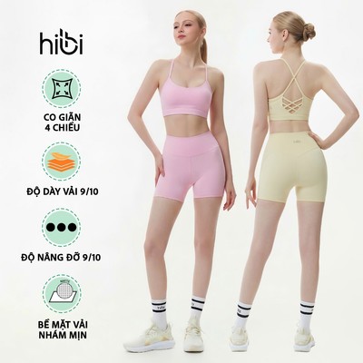 Đồ tập yoga nữ Hibi Sports gồm áo bra BA528 & quần đùi QS213, vải Luxury Hi Fabric, kèm mút đệm