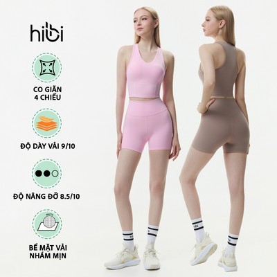 Đồ tập yoga pilates nữ Hibi Sports gồm áo croptop CR849 & quần đùi Luxury QS213 kèm mút đệm áo