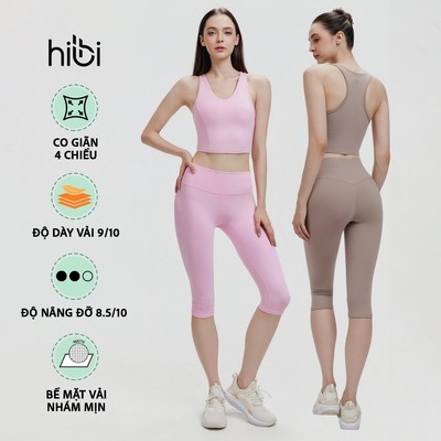 Bộ tập yoga nữ Hibi Sports gồm áo croptop CR849 & quần lửng QL407 kèm mút, vải Luxury Hi Fabric