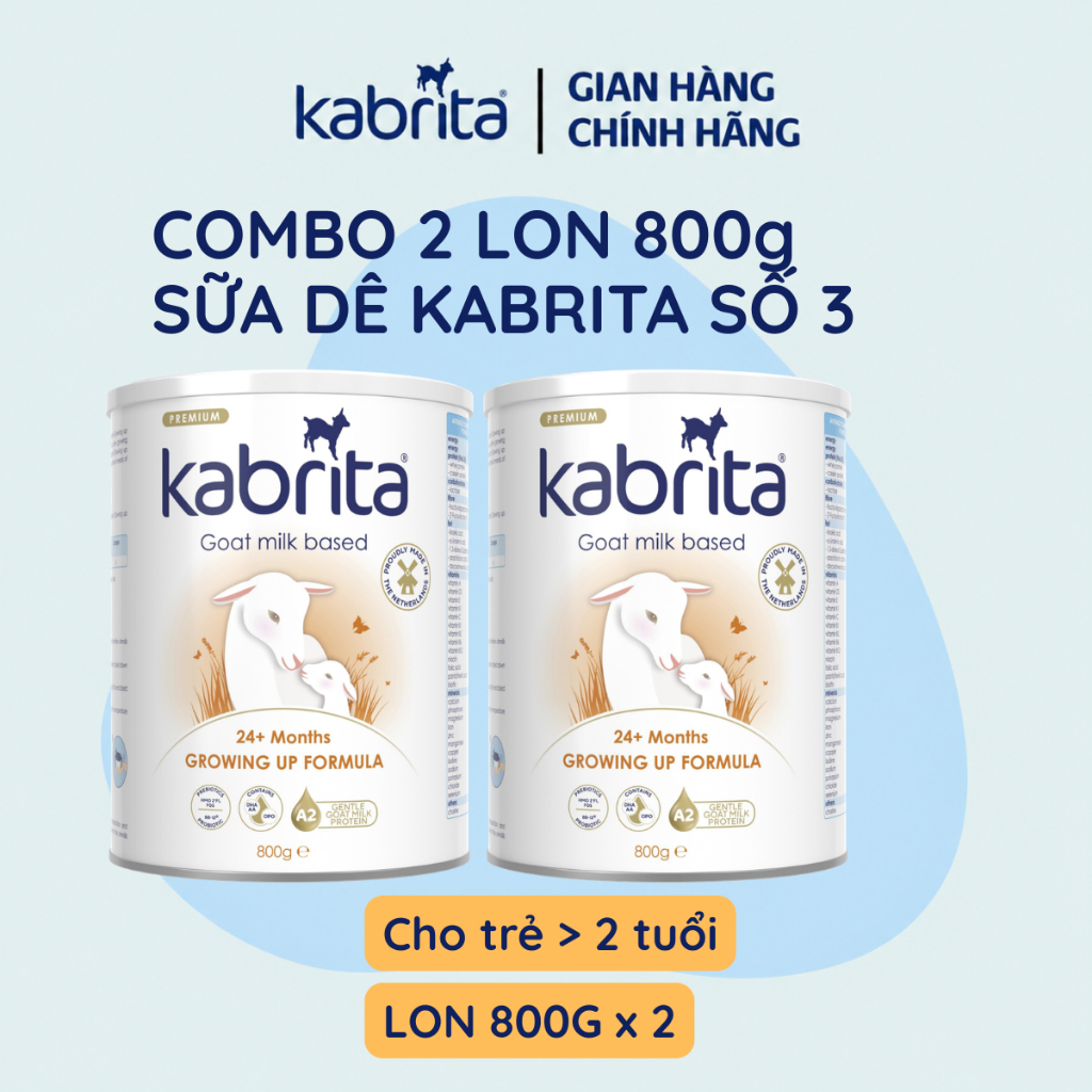 Combo 2 Lon Sữa dê Kabrita số 3 GROWING UP , Lon 800g x2,  cho trẻ trên 2 tuổi - Nhập khẩu Hà Lan