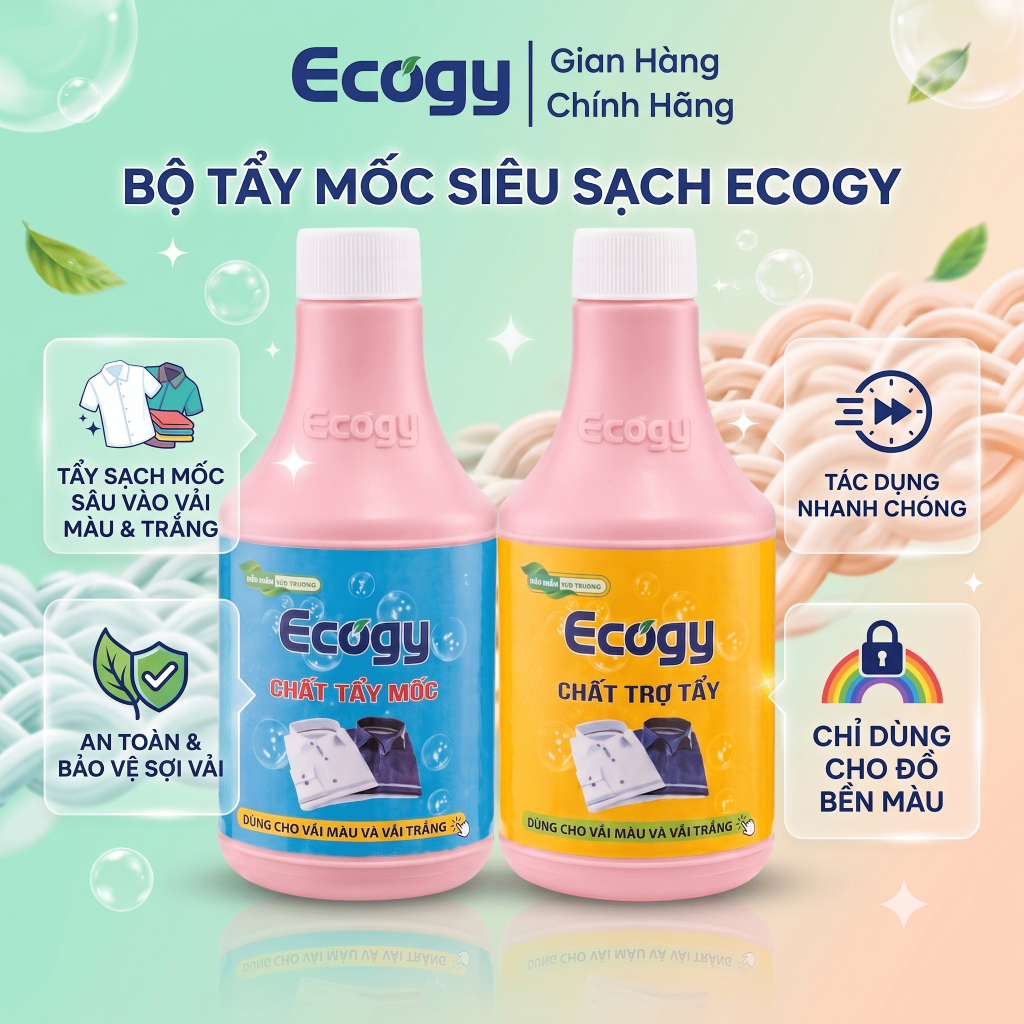 [KHÔNG VÒI, KHÔNG GĂNG TAY] 𝗧𝗮̂̉𝘆 𝗺𝗼̂́𝗰 siêu sạch Ecogy, tẩy mốc, thâm kim, máu, nhựa chuối đồ vải