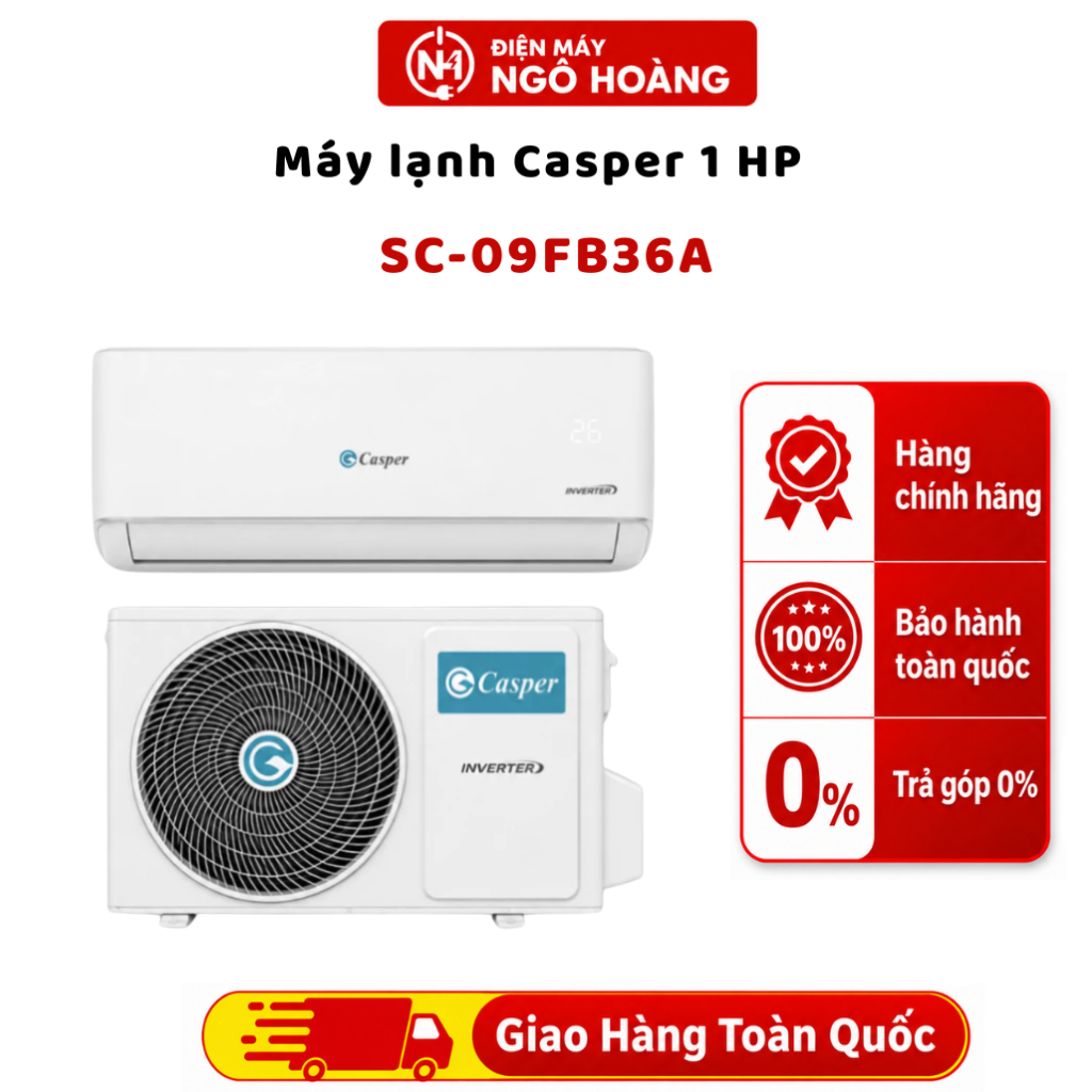 SC-09FB36A - Máy Lạnh Casper 1HP SC-09FB36A 9000BTU 1 Chiều Chính Hãng