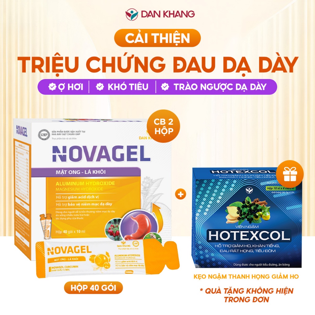 Hộp Gói uống giảm đau dạ dày, giảm trào ngược dạ dày, giảm acid dịch vị Novagel Dân Khang