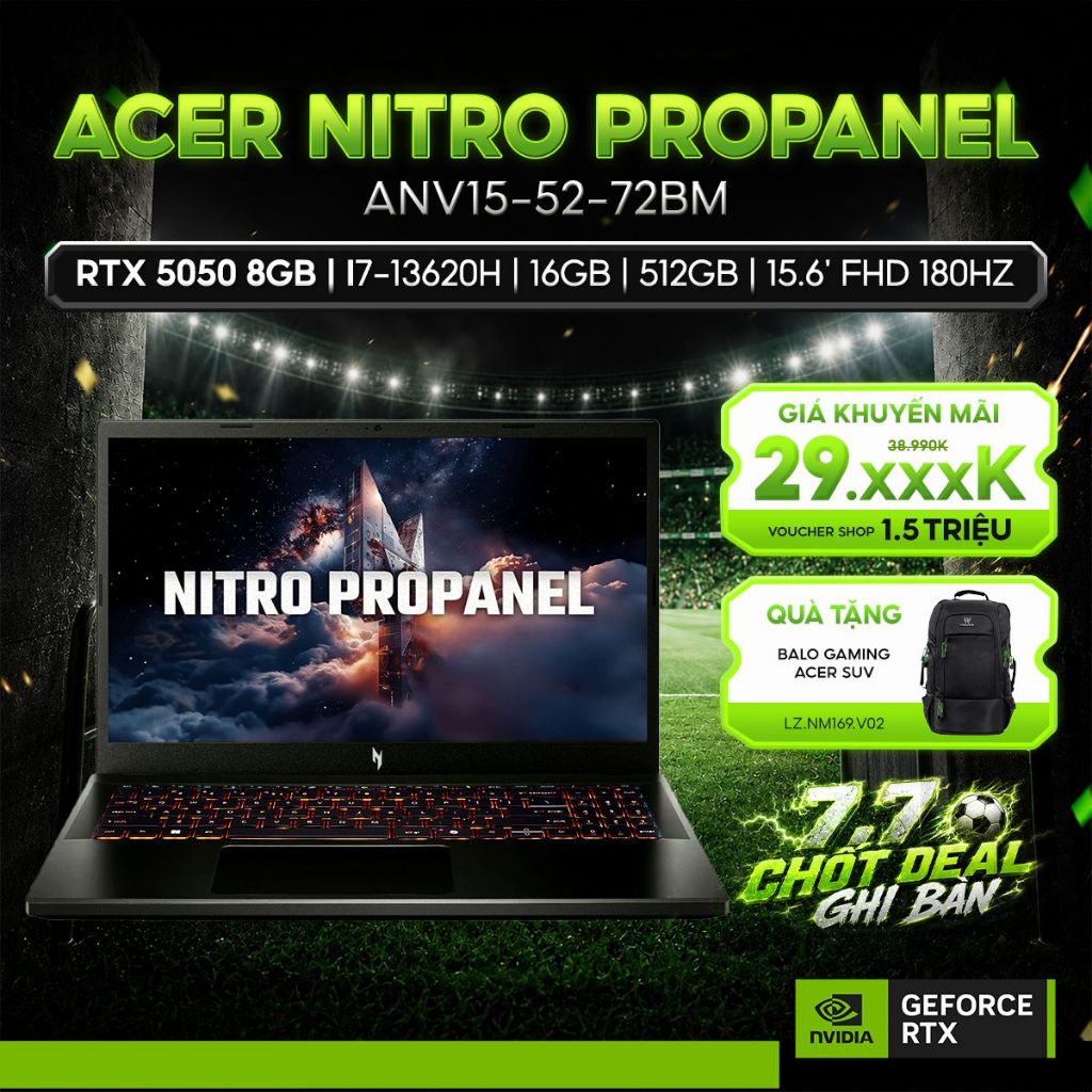 Laptop Gaming Acer Nitro V ProPanel ANV15-52-72BM Card đồ họa GeForce RTX™ 5050 8GB | 512GB SSD