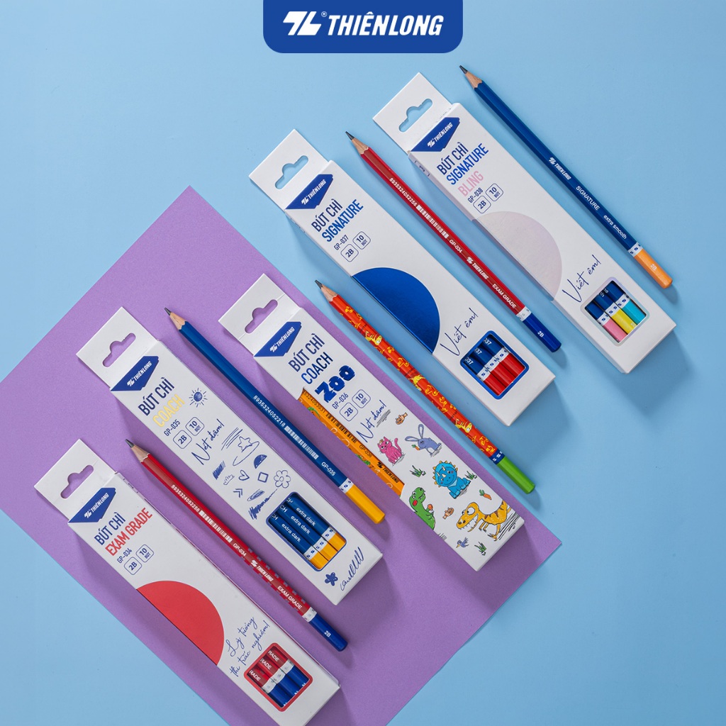 Combo 10 Bút chì gỗ Thiên Long Signature/Coach/Exam Grade 2B – Viết Êm, Nét Đậm, Thiết Kế Trẻ Trung