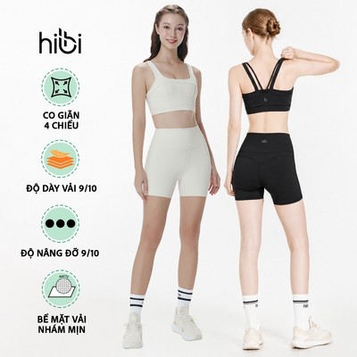 Bộ tập gym Hibi Sports gồm áo bra BA527 & quần đùi QS211 kèm mút, vải Hi Fabric, phù hợp chạy bộ
