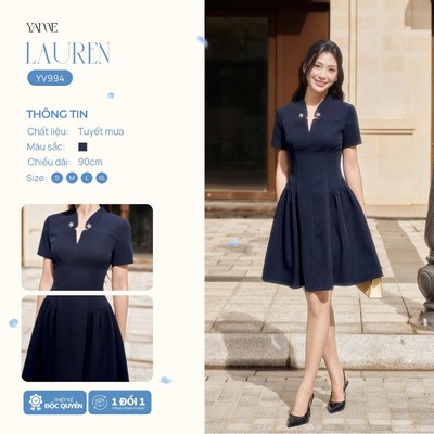 Váy Nữ Thiết Kế YAME Dài 90cm Cổ V Cách Điệu Ngắn Ta, Tùng Váy Xòa Phồng Hông Tặng Kèm Charm Bông Tuyết - Lauren YV994