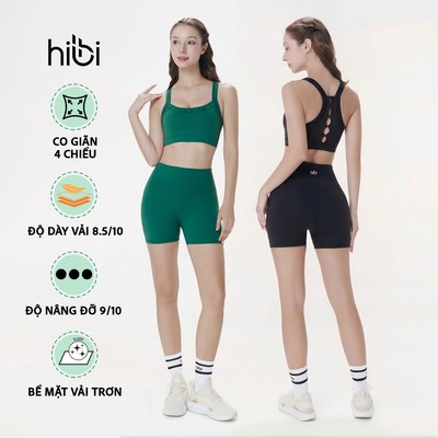 Bộ tập gym Hibi Sports gồm áo bra BA525 & quần đùi QS209 kèm mút, vải Lu Fabric, phù hợp chạy bộ