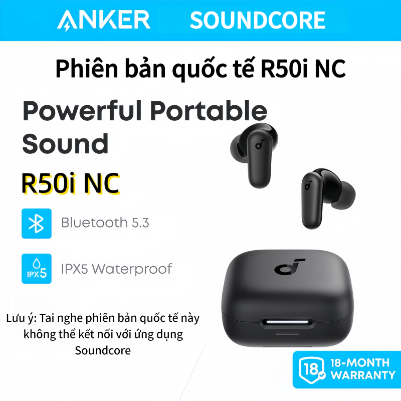 Phiên bản quốc tế Anker Soundcore R50i NC Tai Nghe Chống ồn ANC Bluetooth 5.4 Thời Gian Phát 45 Giờ,