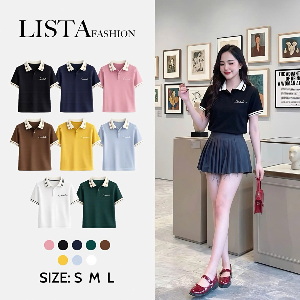 Áo nữ Polo-Lista Thêu Chữ thiết kế from vừa đủ size ,thanh lịch-sang trọng…