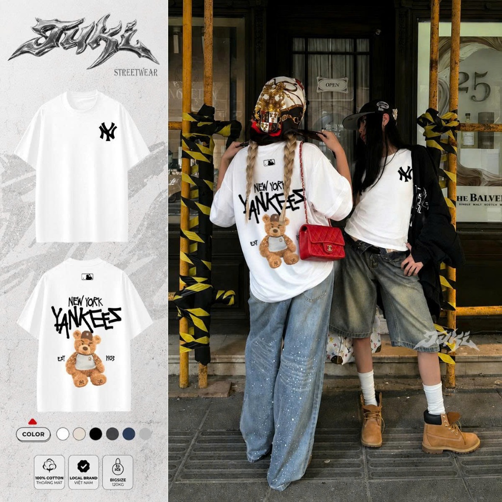 Áo Thun Oversize Tuki Streetwear In Hình N.Y Bear Teddy Unisex