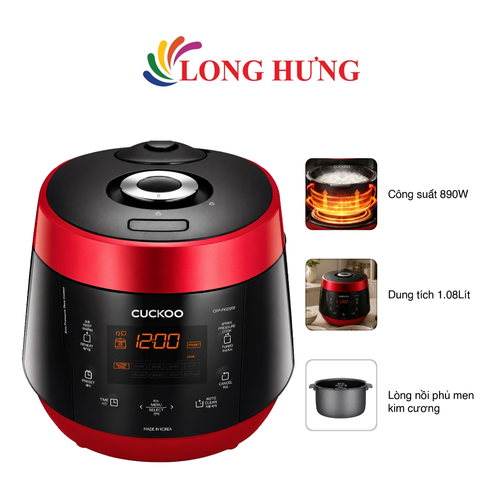 Nồi cơm điện áp suất điện tử Cuckoo 1.08 lít HP CRP-PK0600F - Hàng chính hãng