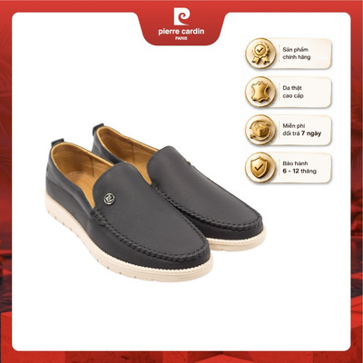 Giày lười nam Pierre Cardin da bò thật, đế cao su chống trượt, họa tiết logo sang trọng - 516