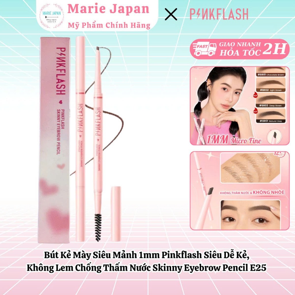 Bút Kẻ Mày Siêu Mảnh 1mm Pinkflash, Cực Dễ Kẻ, Không Lem Chống Nước Skinny Eyebrow Pencil E25