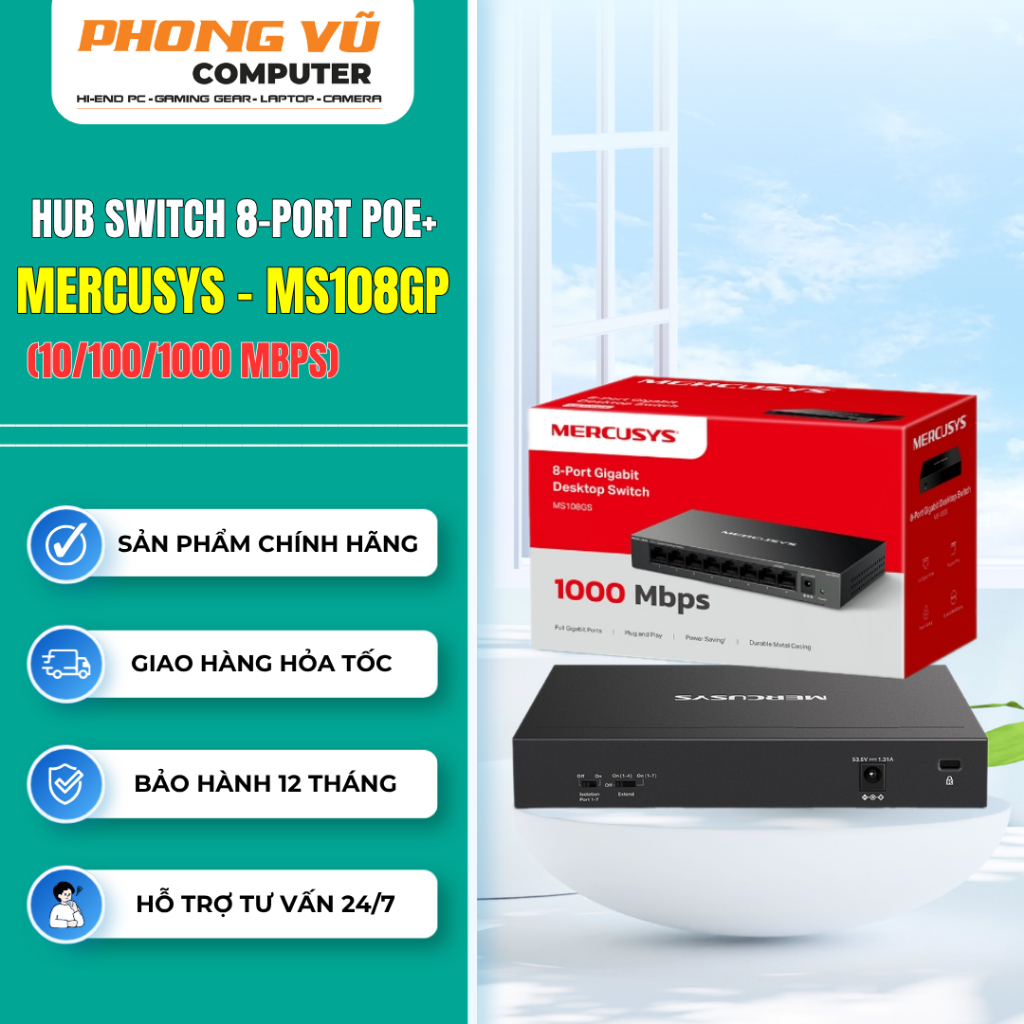 HUB SWITCH 8 PORTS PoE+GIGABIT MERCUSYS - MS108GP