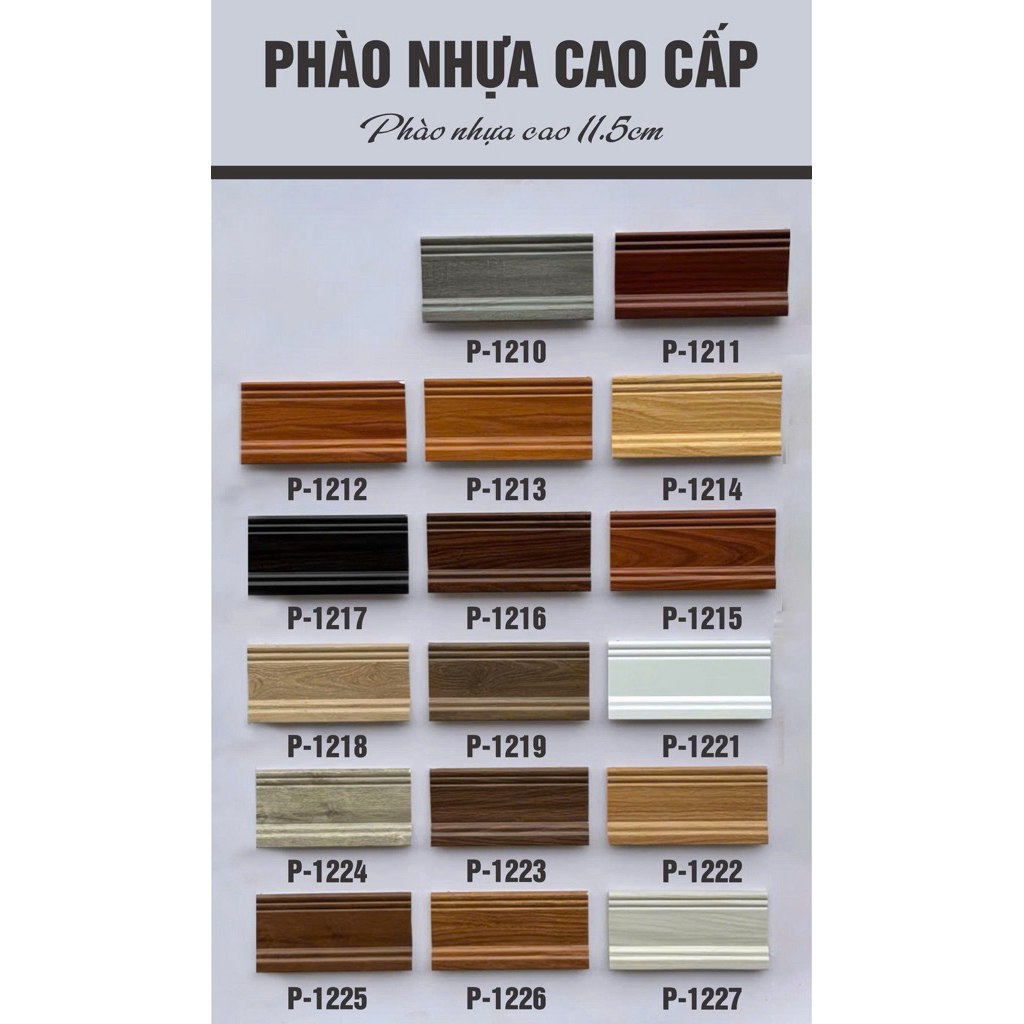 Phào Nhựa Kepler Chân Tường PS Cao Cấp cao 12cm - Len Chân Tường Chống Nước, Vân Gỗ,17 màu,dài 122cm