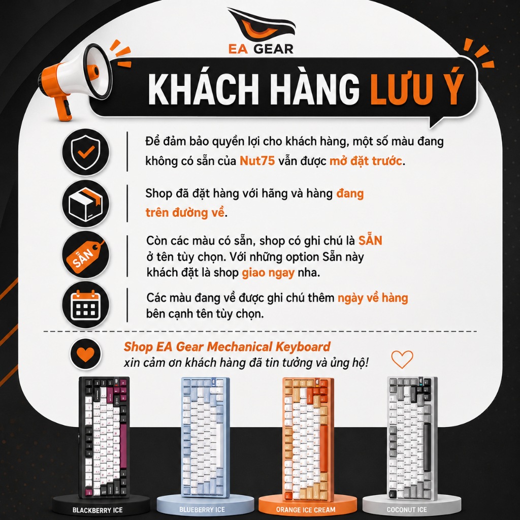 [Hàng Sẵn - Chính Hãng] Bàn Phím Cơ Nut75 Khung Nhôm CNC Cao Cấp Ball-Catch 3 Modes Pin Trâu 10000mah Núm Xoay - EA Gear | BigBuy360 - bigbuy360.vn