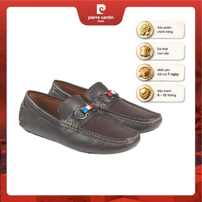Giày lười nam Pierre Cardin da bò thật cao cấp, họa tiết cờ Pháp kim loại không gỉ - mã 530