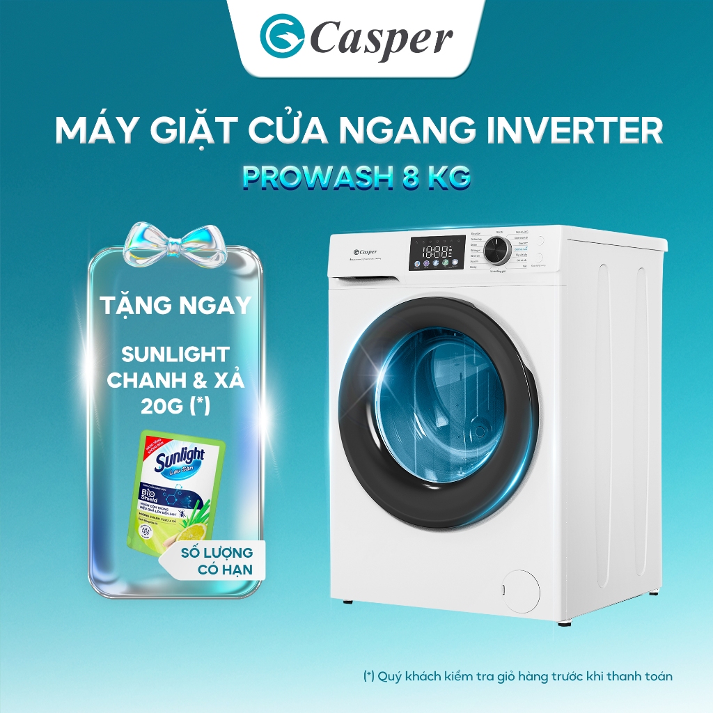 Máy giặt cửa ngang Casper ProWash 8KG WF-D8VWR1 - Chính hãng - Bảo hành 2 năm