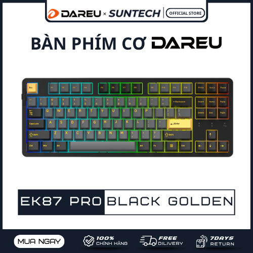 Bàn Phím Cơ Dareu EK87 PRO Black Golden | TKL, Triple Mode, Gasket, Hotswap, PBT, Pin 4000mAh, LED R