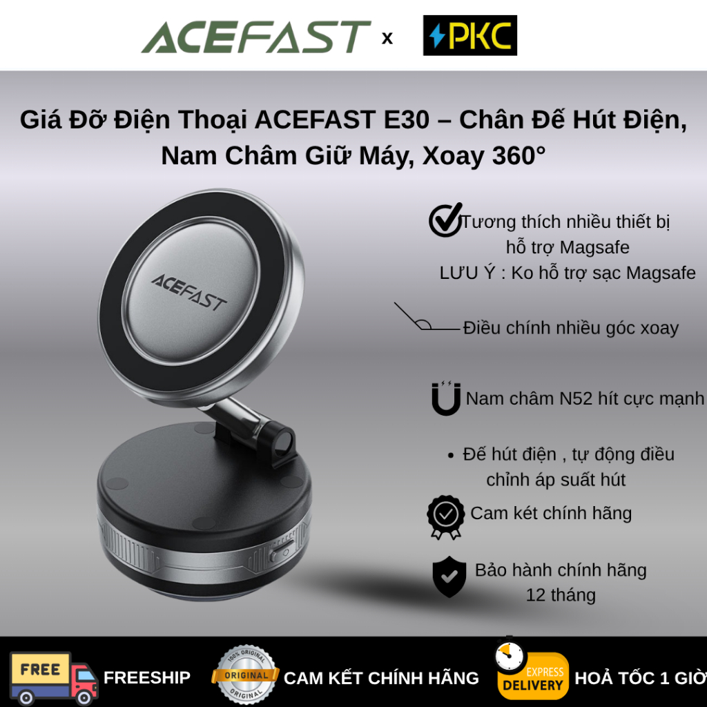 Giá Đỡ Điện Thoại ACEFAST E30 – Chân Đế Hút Điện, Nam Châm Giữ Máy, Xoay 360°
