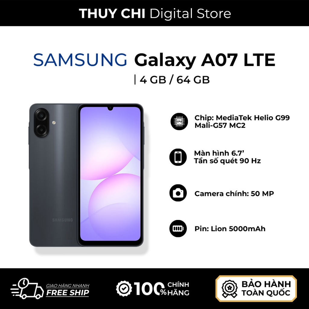Điện thoại Samsung Galaxy A07 4G 4GB/64GB - Hàng Chính Hãng Samsung Việt Nam