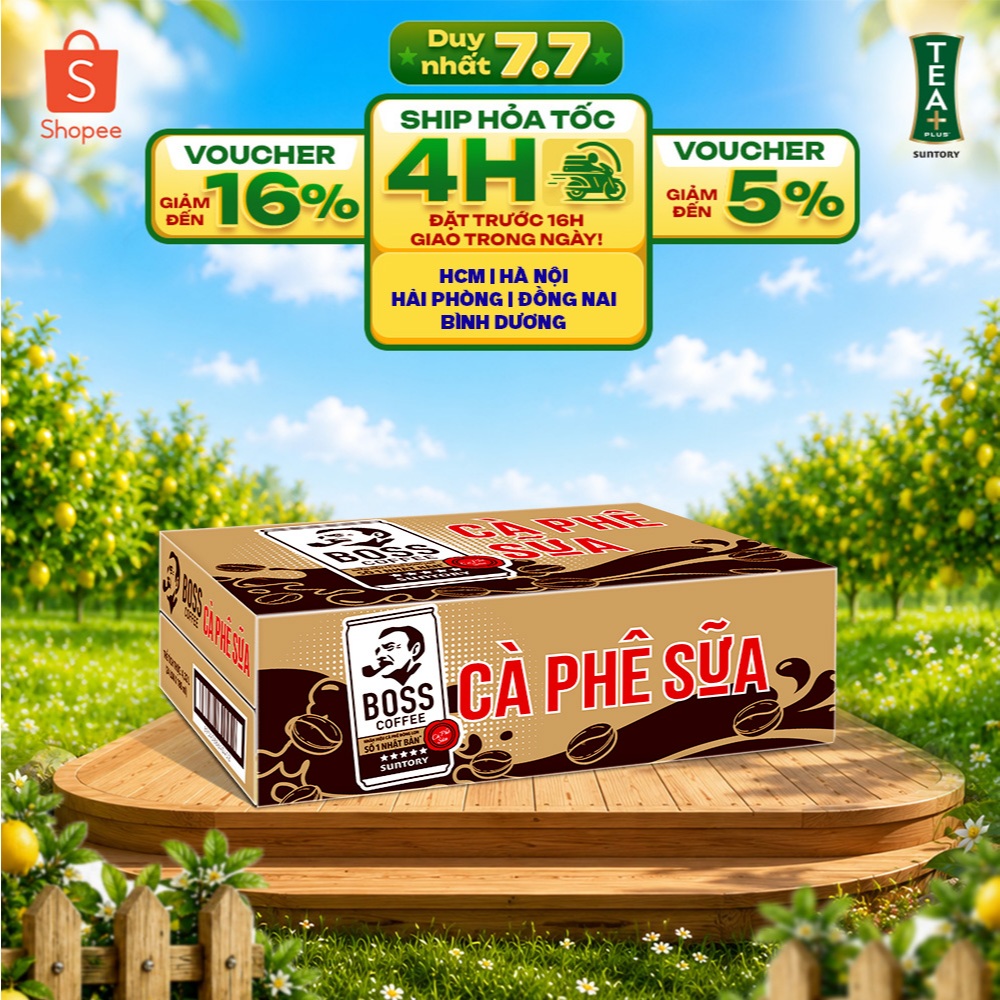 [SALE 7.7] Thùng 24 Lon Cà phê sữa Boss (180ml/lon)