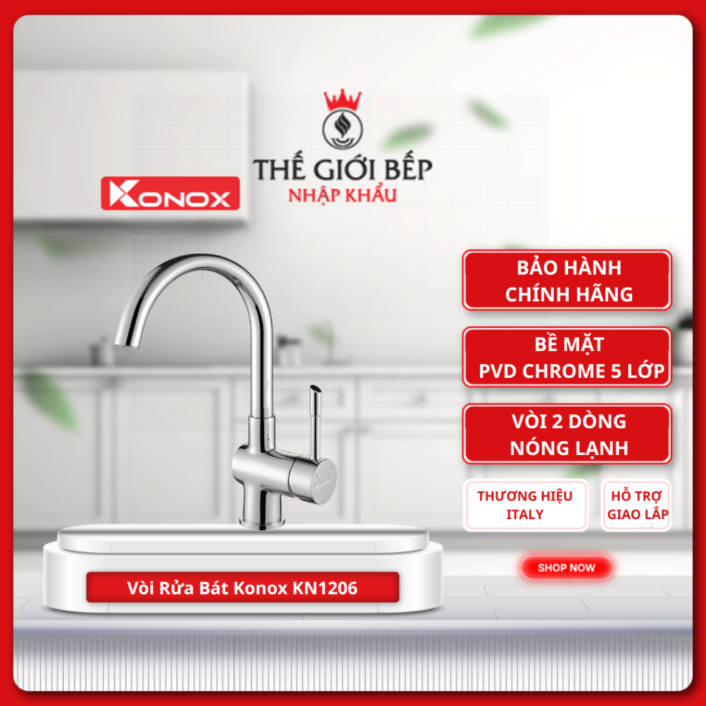 Vòi rửa bát KONOX KN1206 - Chất Liệu Hợp Kim Đồng, 2 Đường Nước Nóng Lạnh