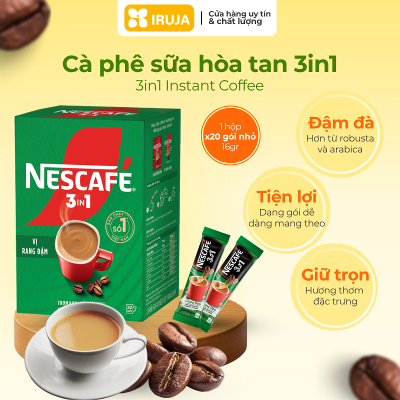 [IRUJA] Cà Phê Hòa Tan Nescafe 3In1 Vị Rang Đậm Hộp 320G (20 Gói x 16G)