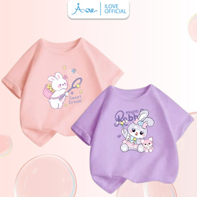 [MỚI] Áo thun cộc tay cho bé gái AORE, Áo phông tay ngắn in hình Stellalou, Thỏ Rabbit cute chất COTTON 9-36kg