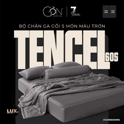 Bộ Chăn Ga Gối 5 Món Gòn Bedding Lụa Tencel 60s Màu Trơn 1m6x2m - 1m8x2m (Dành cho nệm 10-20cm)