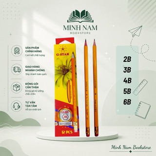 [GS009 2B,3B,4B,5B,6B] HỘP 12 Cây Bút Chì Đen / Viết Chì Đen Thân Gỗ Màu Vàng Có Gôm G-Star/ GStar GS 009