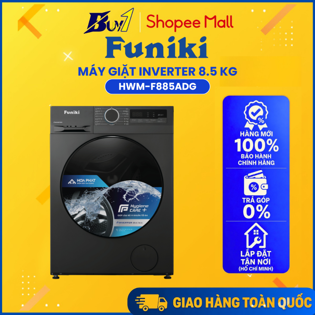HWM-F885ADG - Máy giặt Funiki Inverter 8.5 kg HWM F885ADG - Hàng chính hãng