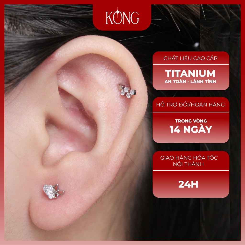 Mặt Khuyên Đính Đá Cubic Zirconia Cao Cấp Titan F136 Trái Tim Họa Tiết Đặc Biệt Unisex | KONG