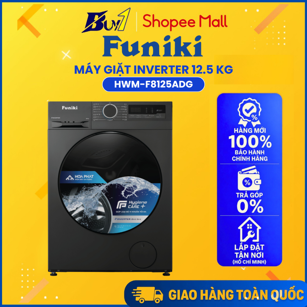 Máy giặt cửa trước inverter Funiki HWM F8125ADG 12.5kg, màu ghi đậm