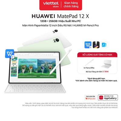 Máy Tính Bảng HUAWEI MatePad 12 X | Hiệu Suất Như PC | Màn Hình PaperMatte 12" Rõ Nét | M-Pencil Pro