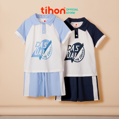 Set bộ bé trai TIHON cao cấp set áo polo cổ bẻ cộc tay kèm quần đùi phối sọc siêu ngầu SET0744114
