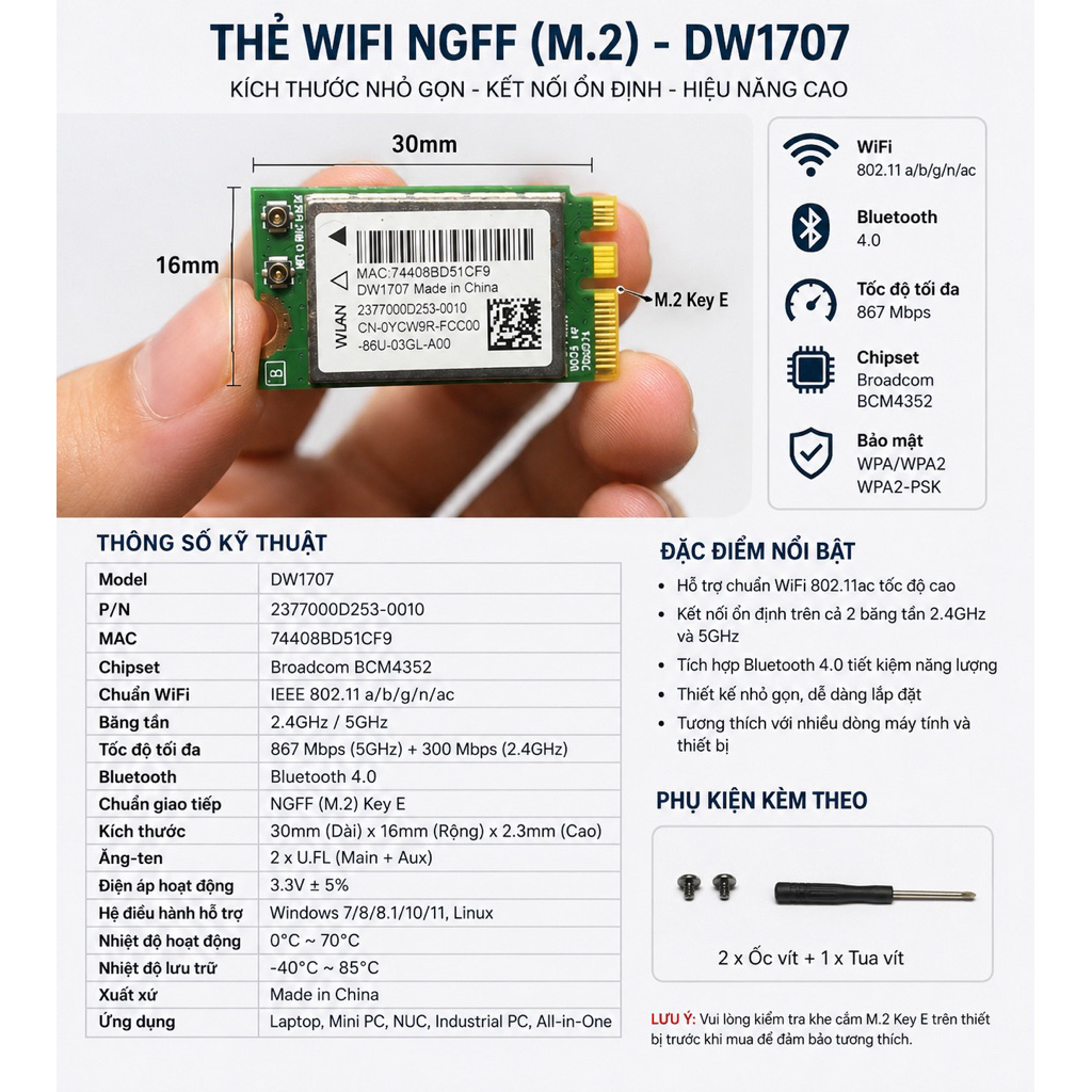 Card WiFi NGFF (M.2) DW1707