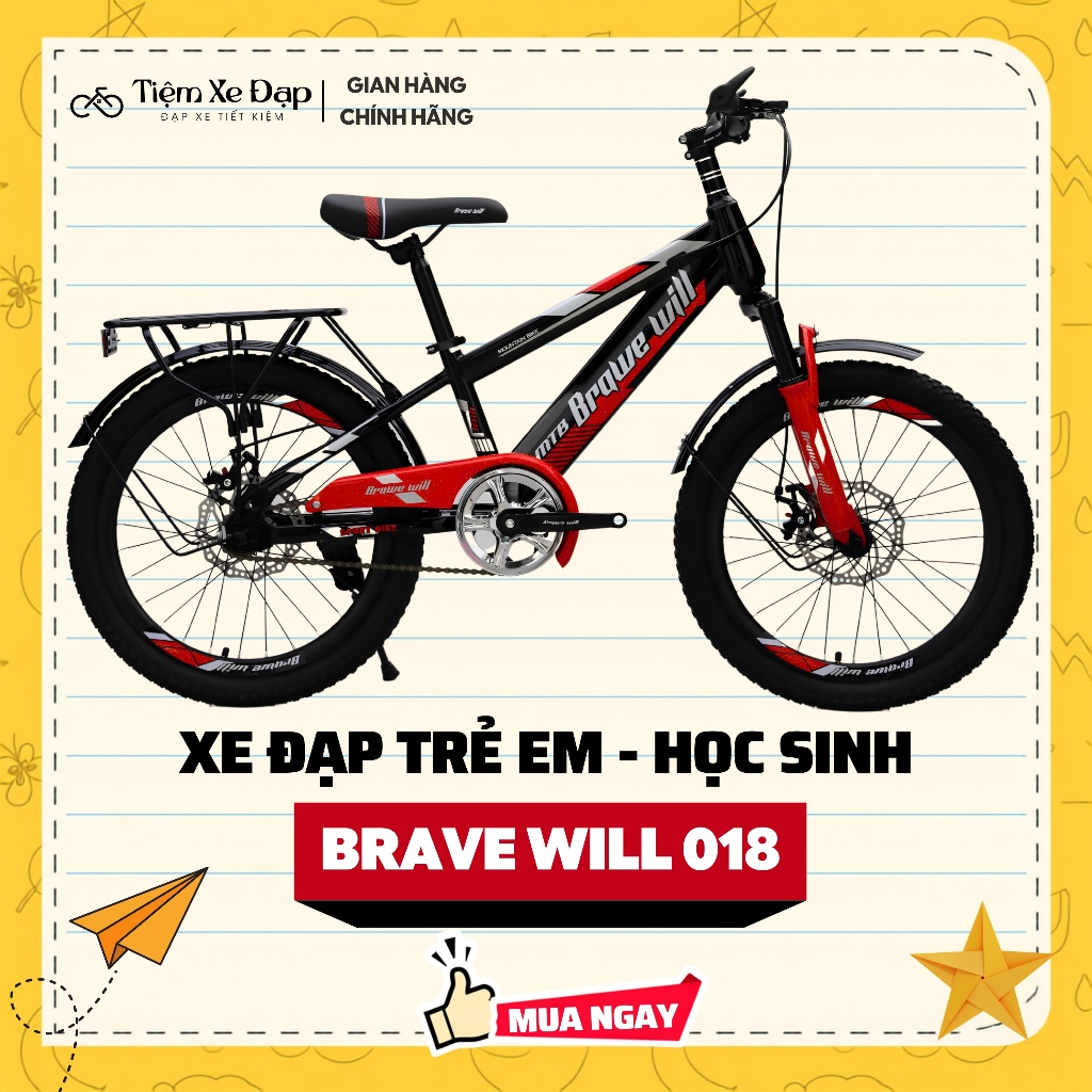 Xe Đạp Địa Hình BRAVE WILL Mã 018, Xe Đạp Học Sinh Từ 6 - 14 tuổi Dùng Đi Học, Đi Chơi
