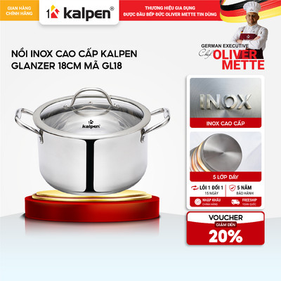Bộ 3 nồi Inox 5 lớp đáy thành cao KALPEN GLANZER GL1 18-20-24cm hàng chính hãng bảo hành 5 năm