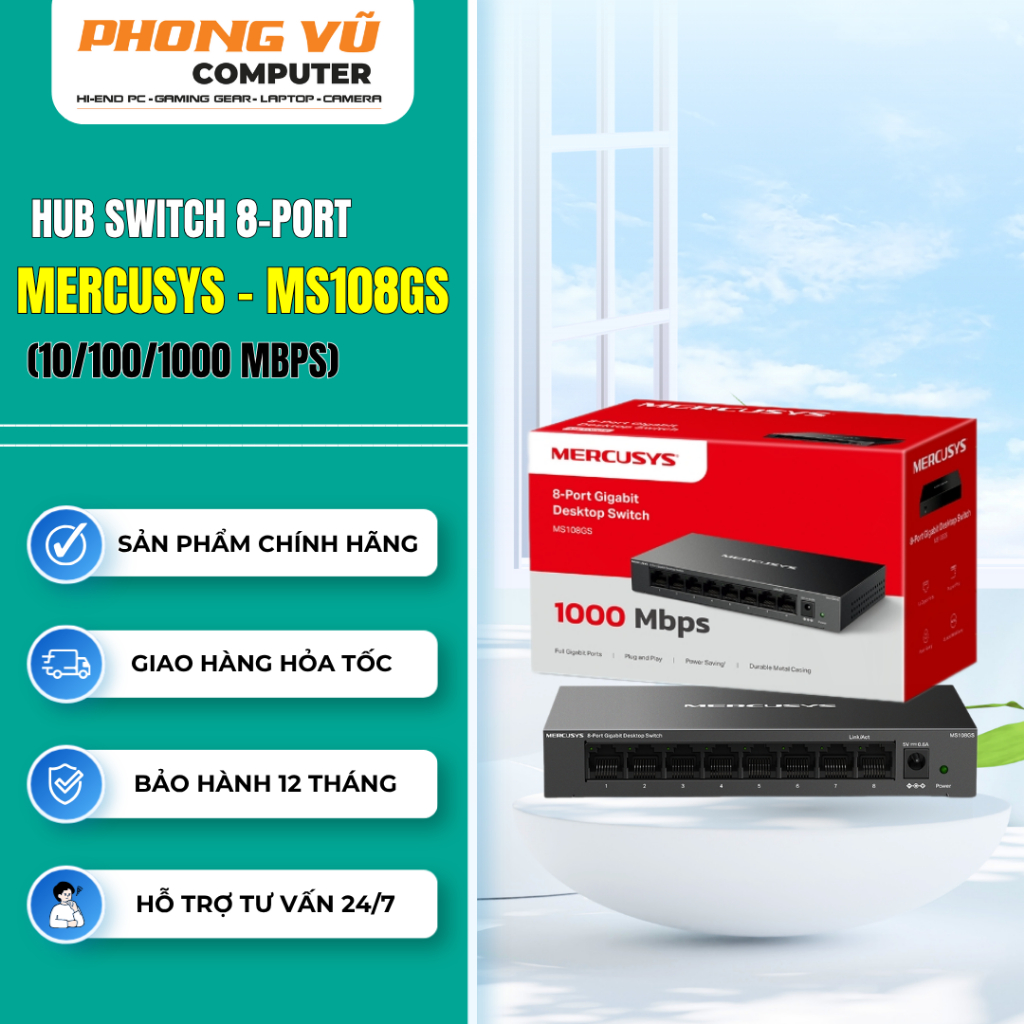 HUB SWITCH 8 PORTS GIGABIT MERCUSYS - MS108GS