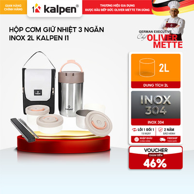Hộp cơm giữ nhiệt Inox 304 3 ngăn KALPEN I1 2L hàng chính hãng