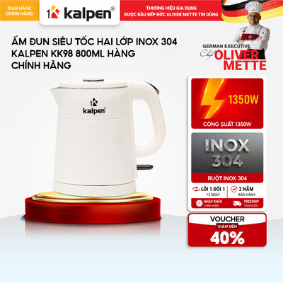 Ấm đun siêu tốc hai lớp Inox 304 KALPEN KK98 800ml hàng chính hãng
