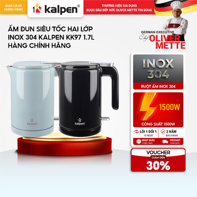 Ấm đun siêu tốc hai lớp Inox 304 KALPEN KK97 1.7L hàng chính hãng
