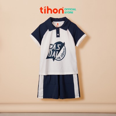 Đồ bộ bé trai TIHON cao cấp set áo polo cổ bẻ cộc tay kèm quần đùi phối sọc siêu ngầu SET0744114