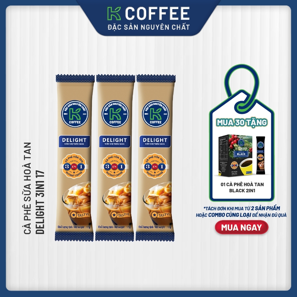 Cà phê sữa hòa tan/đen hòa tan K Coffee Delight stick 17G