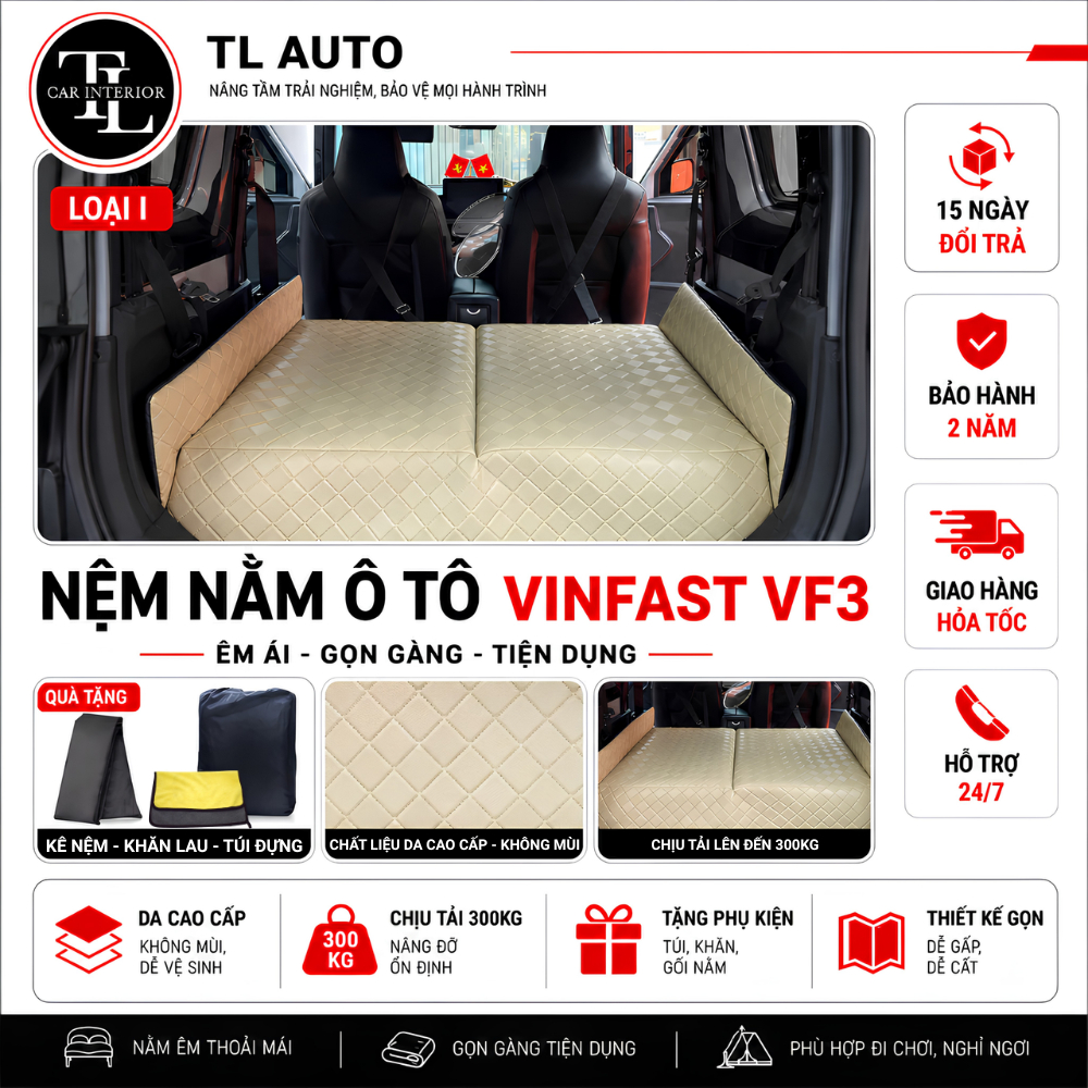 Nệm giường ô tô VINFAST VF3 gỗ tự nhiên ép plywood, Đệm giường ô tô gấp gọn, không mùi an toàn