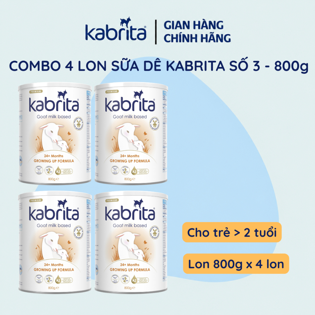Combo 4 Lon Sữa dê Kabrita số 3 GROWING UP , Lon 800g x4, cho trẻ trên 2 tuổi -Nhập khẩu Hà Lan