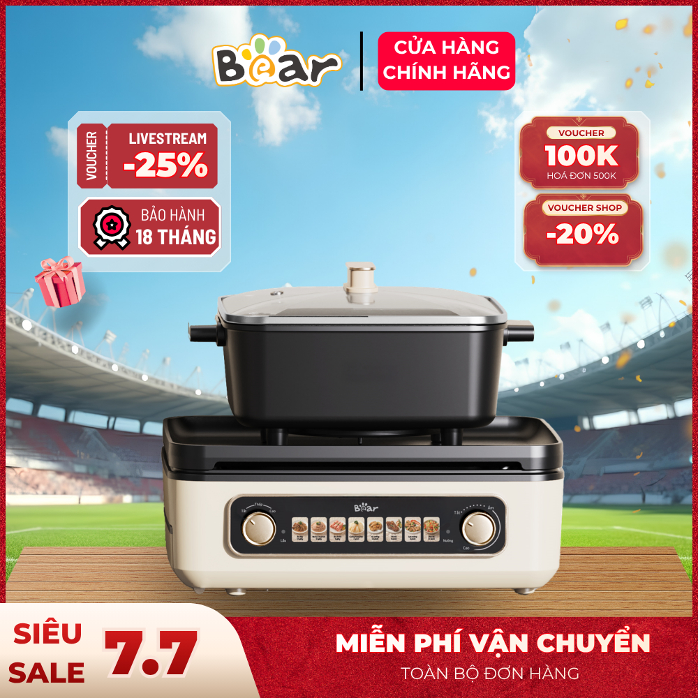 Nồi Lẩu Nướng Bear GR-5H22R83 Chính Hãng Dung Tích 4L Kết Hợp Lẩu Nướng Đa Năng Kiểm Soát Nhiệt