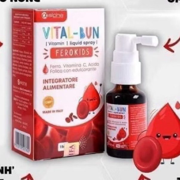 Sắt xịt Vital -Bun dẻo kids bổ sung sắt cho trẻ sơ  sinh và trẻ nhỏ . giảm tỉ lệ thiếu máu ở trẻ, tr